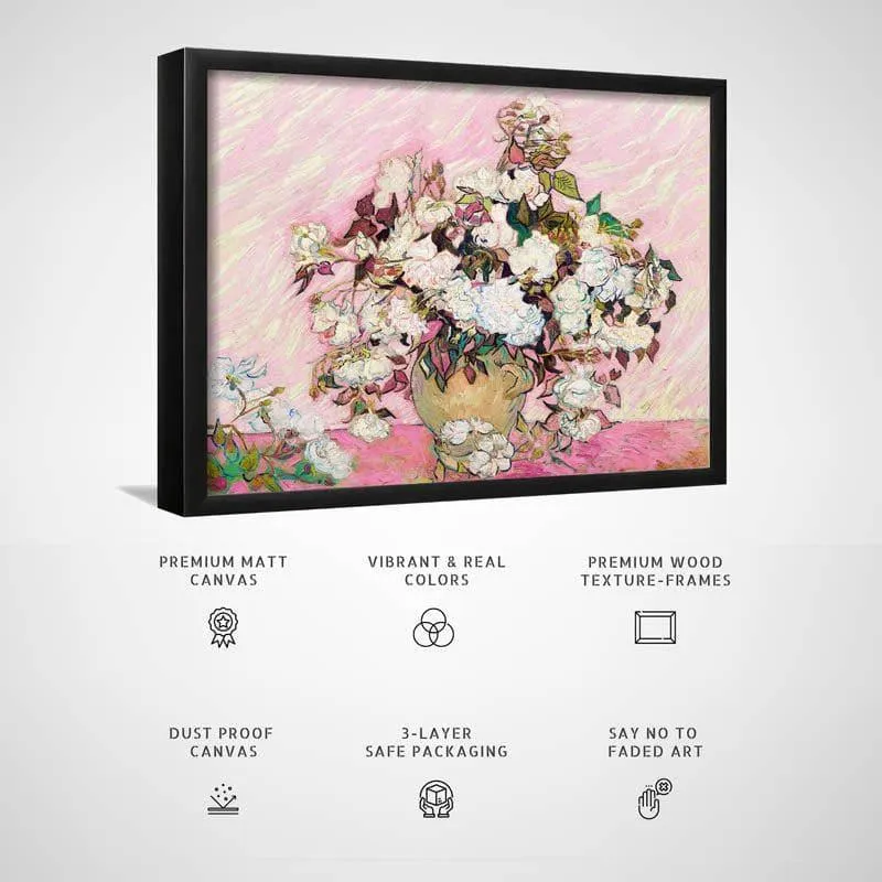 Still Life: Vase With Pink Roses By Vincent Van Gogh - Black Frame media 3