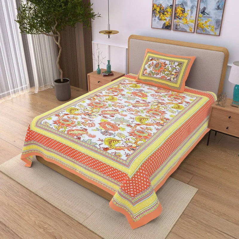 Fabrixa Floral Cotton Bedsheet (Yellow & Orange) - 240 TC media 3