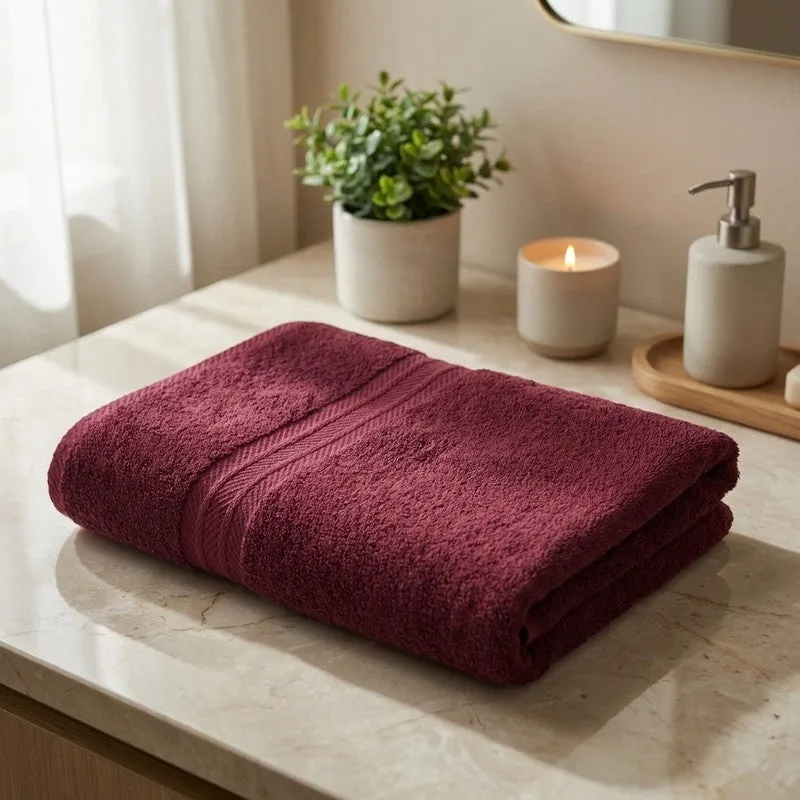 PlushAura Cotton Bath Towel (Maroon) media 1