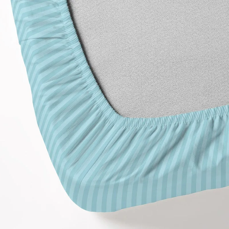 StripeScape Glace Cotton Fitted Bedsheet (Sky Blue) - 130 GSM - 8