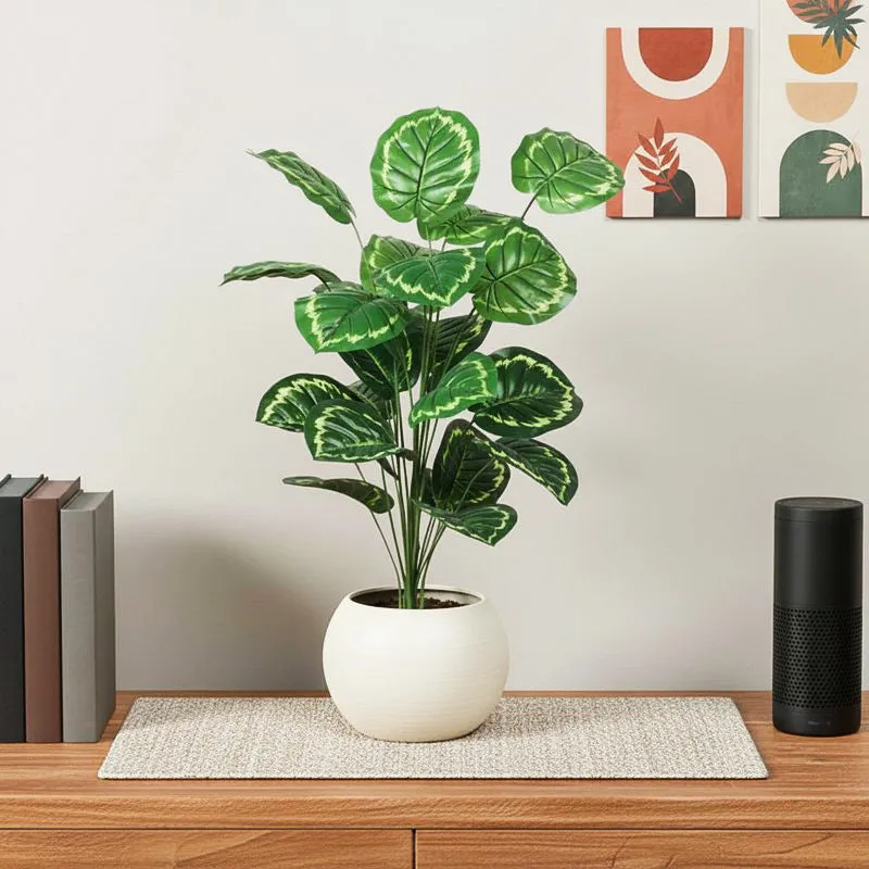 Faux Lush Calanthea Plant With Black Plastic Pot - 3.3 Feet media 1