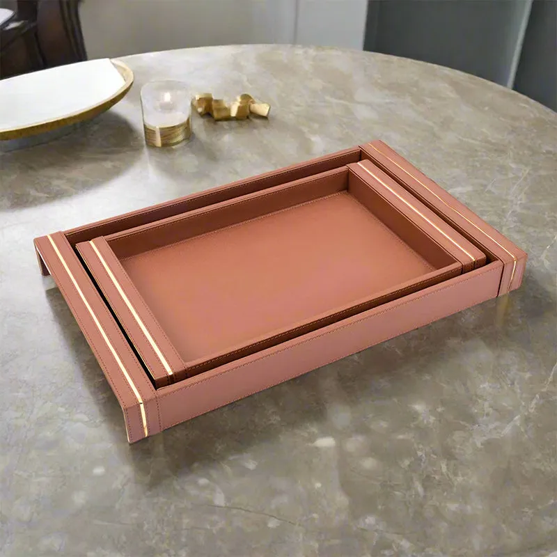 Ceastra Faux Leather Serving Tray - Brown media 1