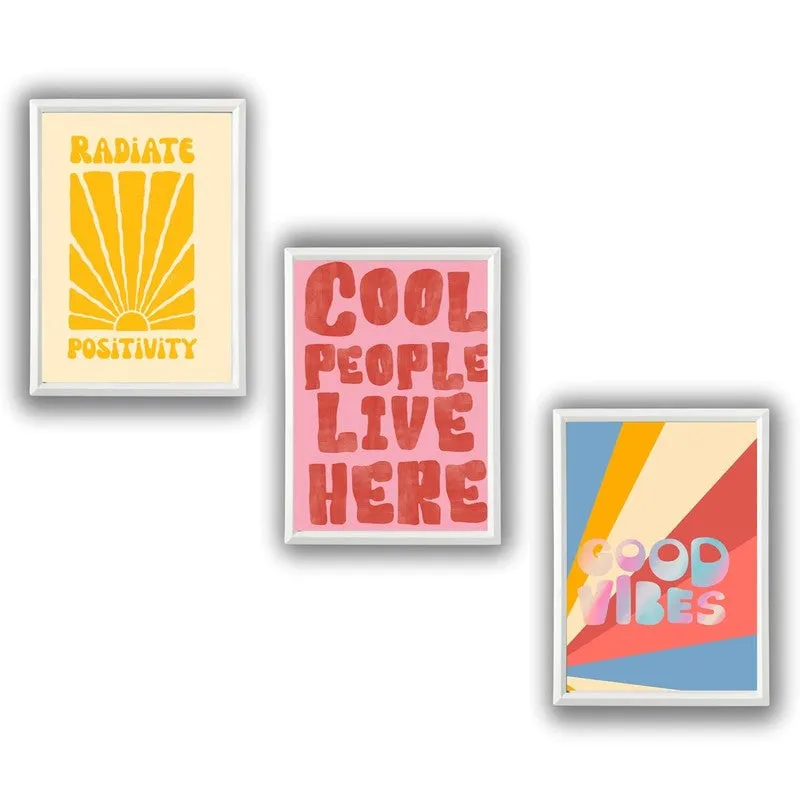 Positivity Pop Paper Wall Painting With Frame - White media 4