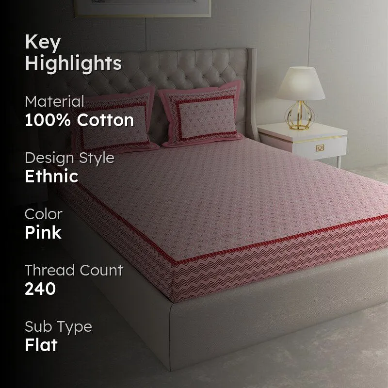 Kinova Printed Cotton Bedsheet (Pink) - 240 TC media 2