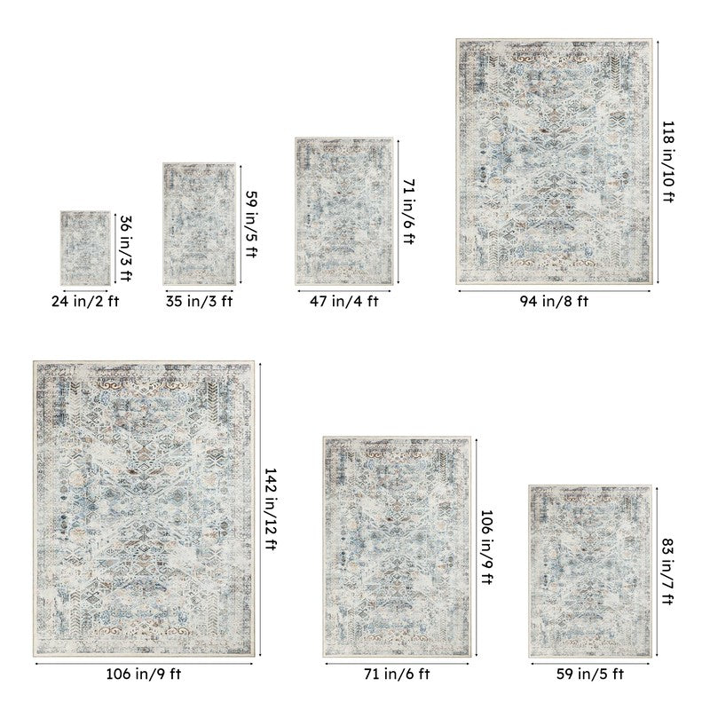 Nilaya Ethnic Anti Slip Polyester Carpet - Blue,Grey media 10