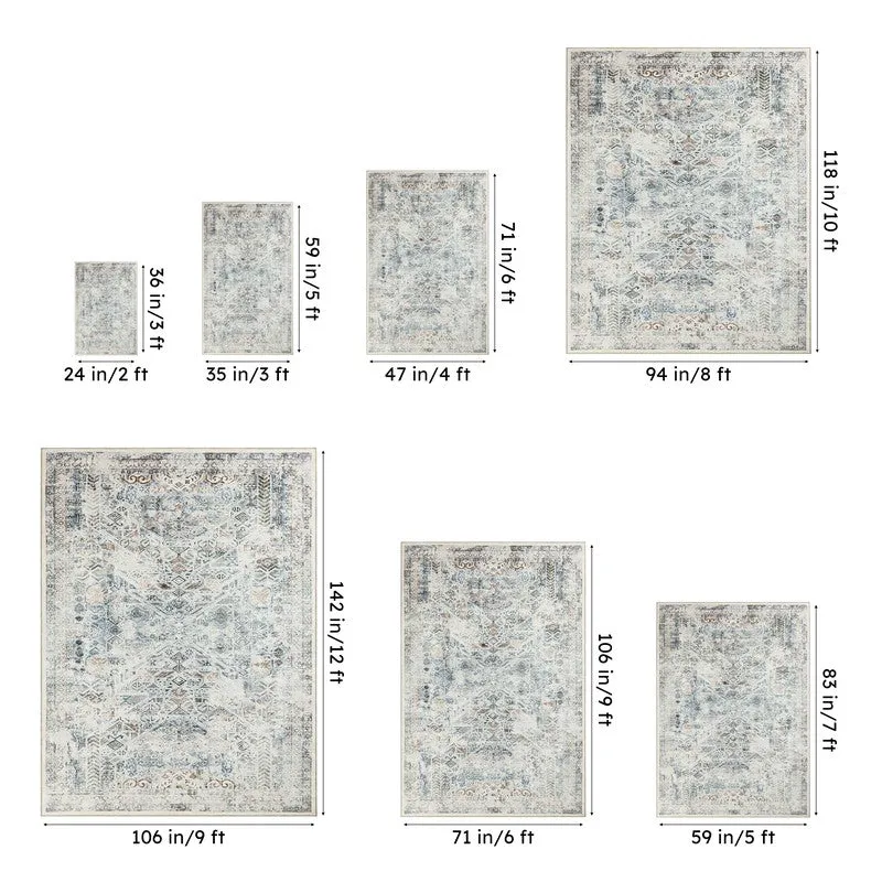 Nilaya Ethnic Anti Slip Polyester Carpet - Blue,Grey media 10