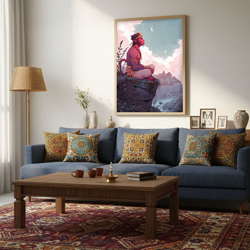 Sri Hanuman Divine Peace Spiritual Archival Paper Wall Art - Natural Brown Frame media 4