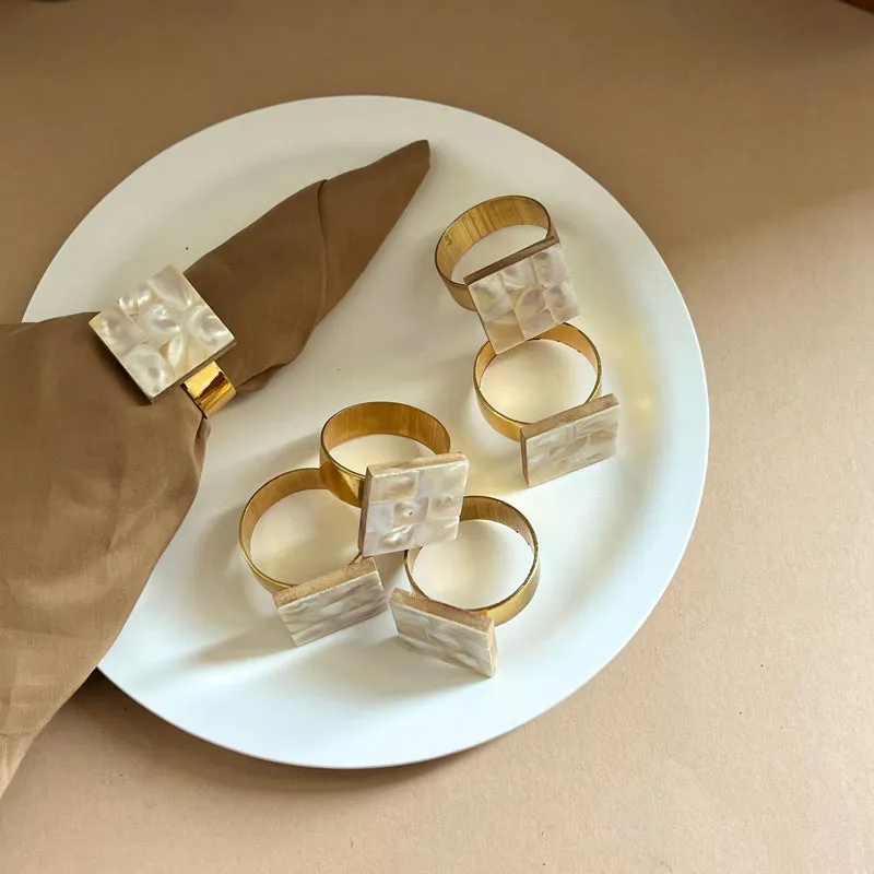 Asher Square Handcrafted Mother Of Pearl Napkin Ring - Set Of Six media 3