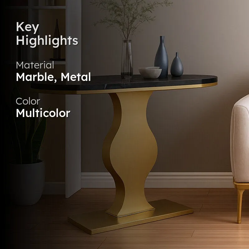 Curvy Metal Console Table with Marble Top (Gold) - Large media 2