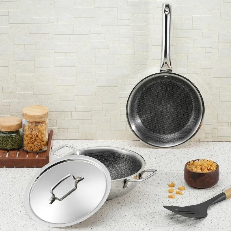Kraft Sizzle Mate Kadhai and Frying Pan with Lid (2400 mL & 1600 mL) - Two Piece Set media 1