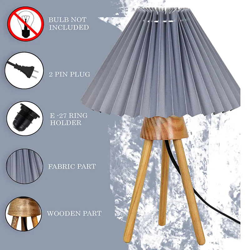 French Pleat Tripod Wooden Table Lamp - Grey,Brown media 4
