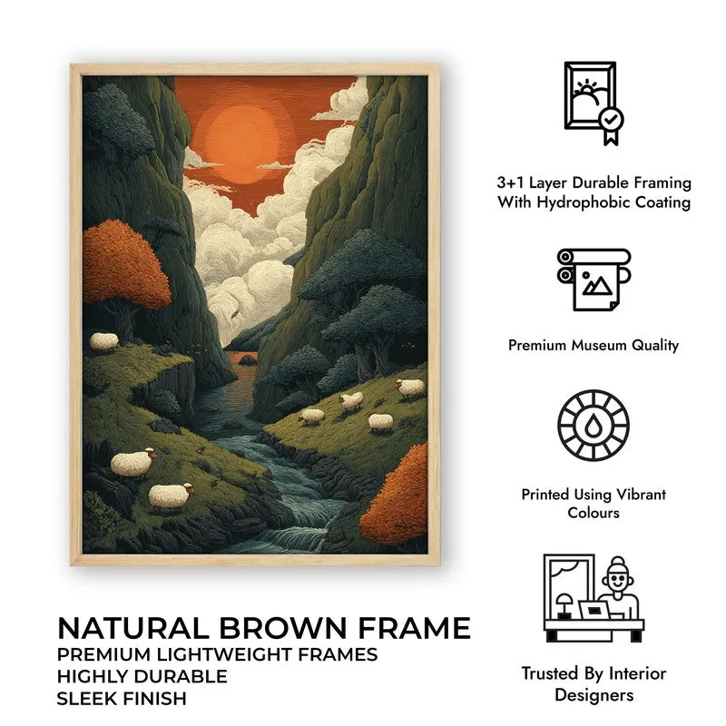 Aurora Valley Canvas Wall Painting - Brown Frame media 10