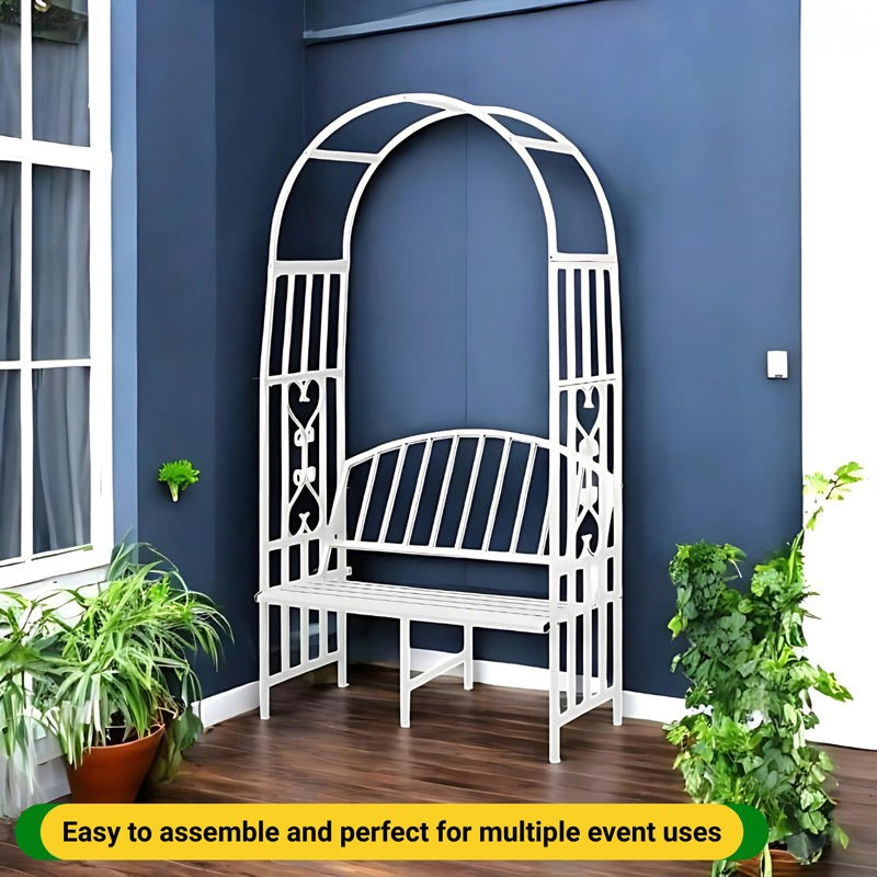 Arch Arbor Metal Outdoor Bench With Planter Stand - White media 6
