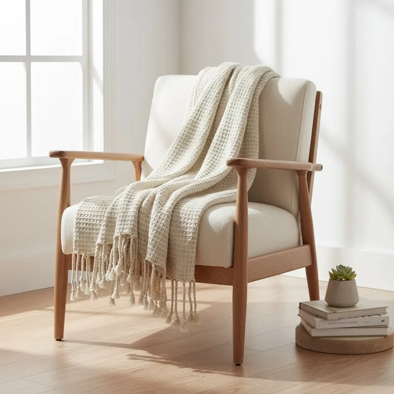 Solid Ivory Linen Throw - 300 GSM media 4