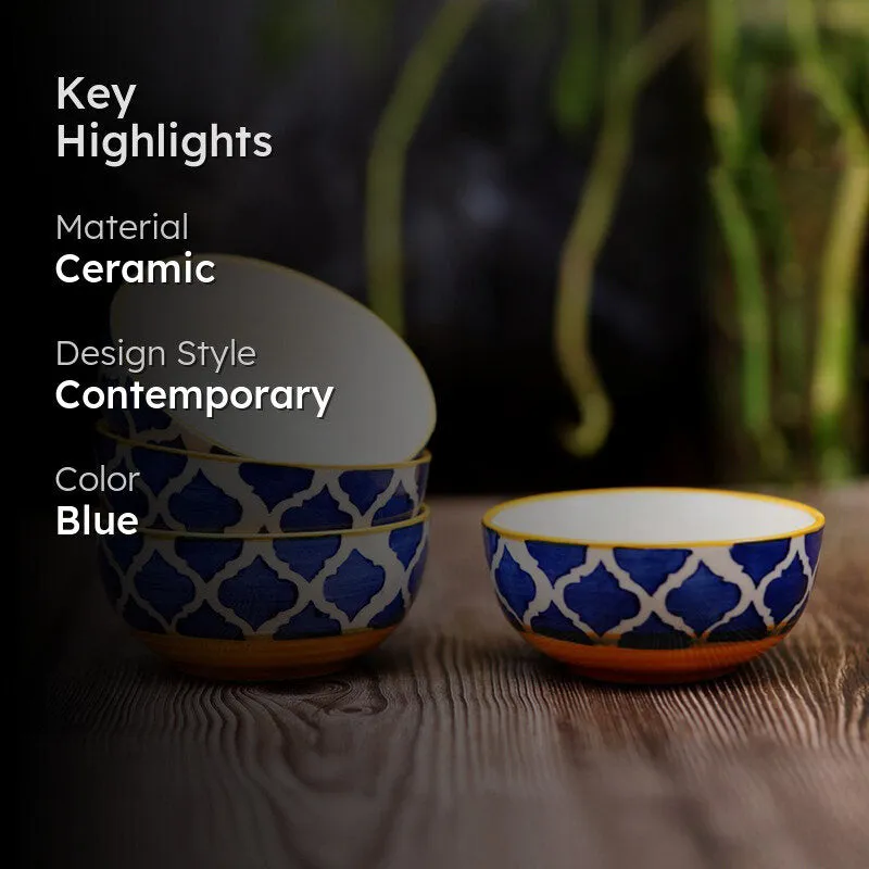 PetalEdge Ceramic Snack Bowls (Blue, 200 mL Each) - Set Of Four media 2