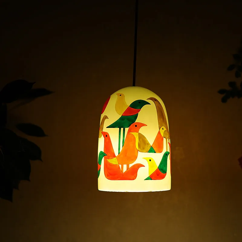 Wild Wings Hand Painted Glass Ceiling Lamp media 1