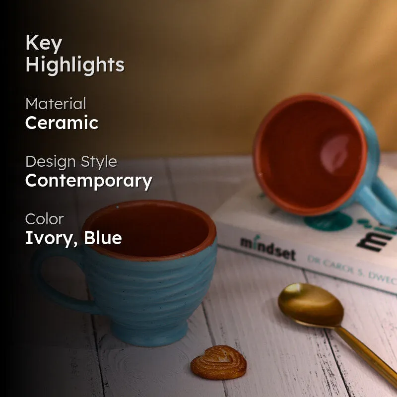 Mayla Ceramic Tea Cup (120 mL Each/White,Blue) - Set of Two media 2