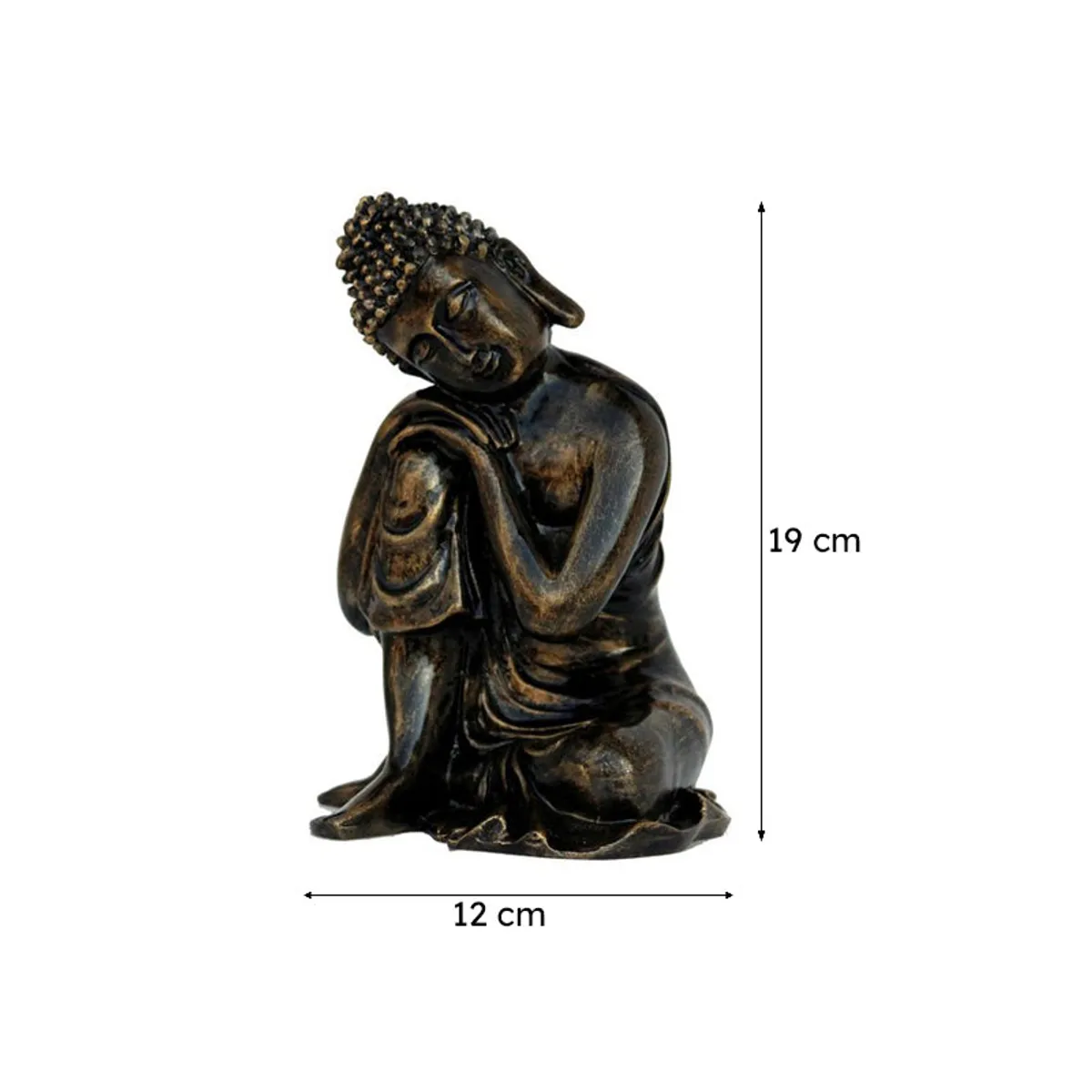 Black Buddha showpiece with visible height and width markings