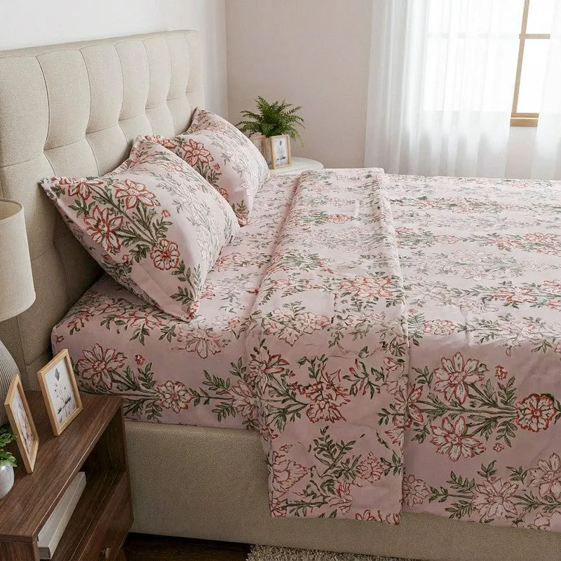 Misha Floral Cotton Bedsheet (Orange) - 144 TC media 3