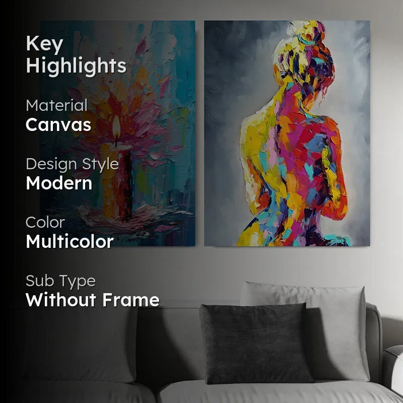 Technicolor Light Canvas Wall Painting - Set Of Two media 2