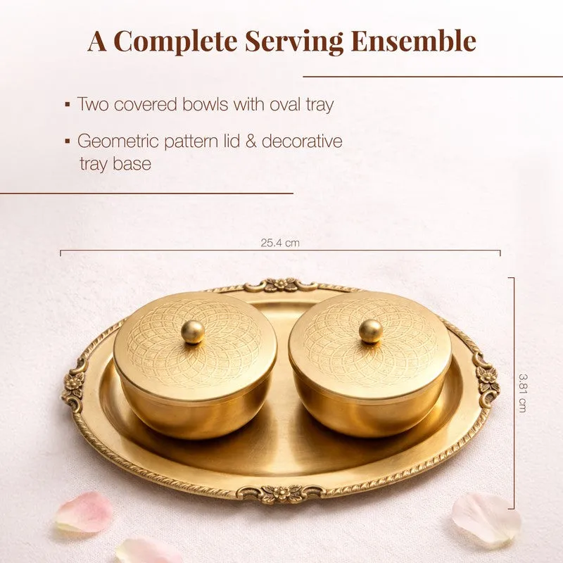 Darbar Brass Dryfruit Container - Three Piece Set media 7