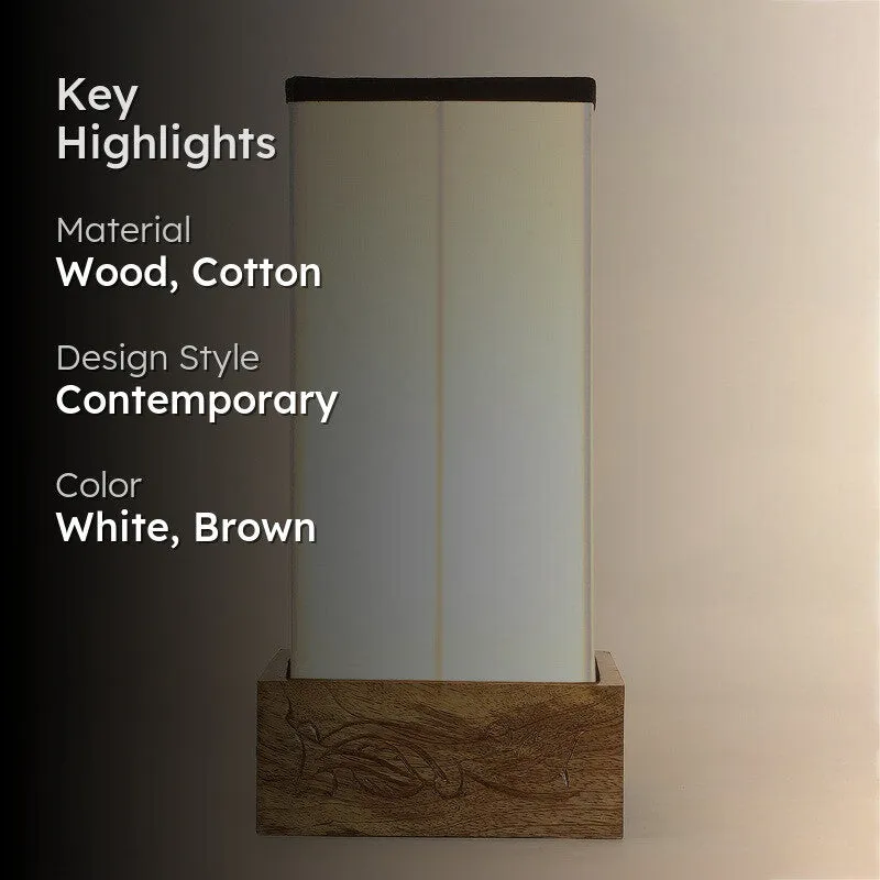Divanae Cotton Table Lamp With Wooden Base - White media 2
