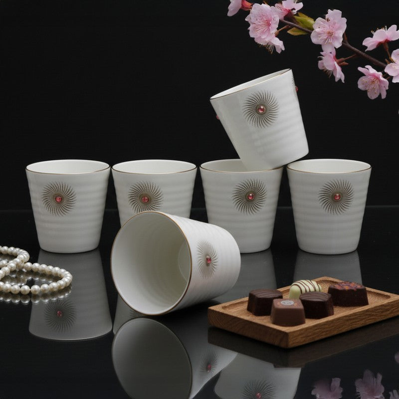 Serenity Bone China,Crystal Tea Cup (90 mL Each) - Set Of Six