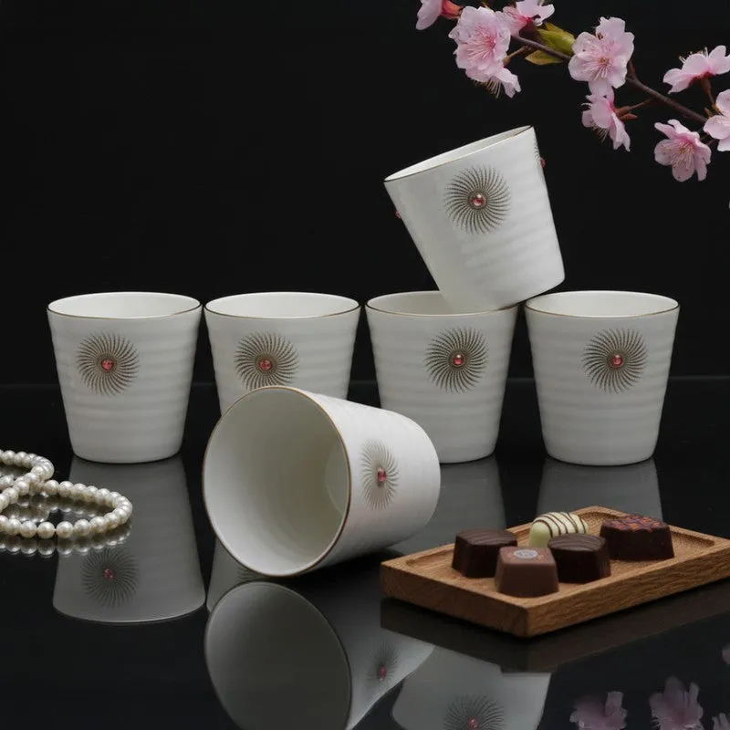 Serenity Bone China,Crystal Tea Cup (90 mL Each) - Set Of Six media 1