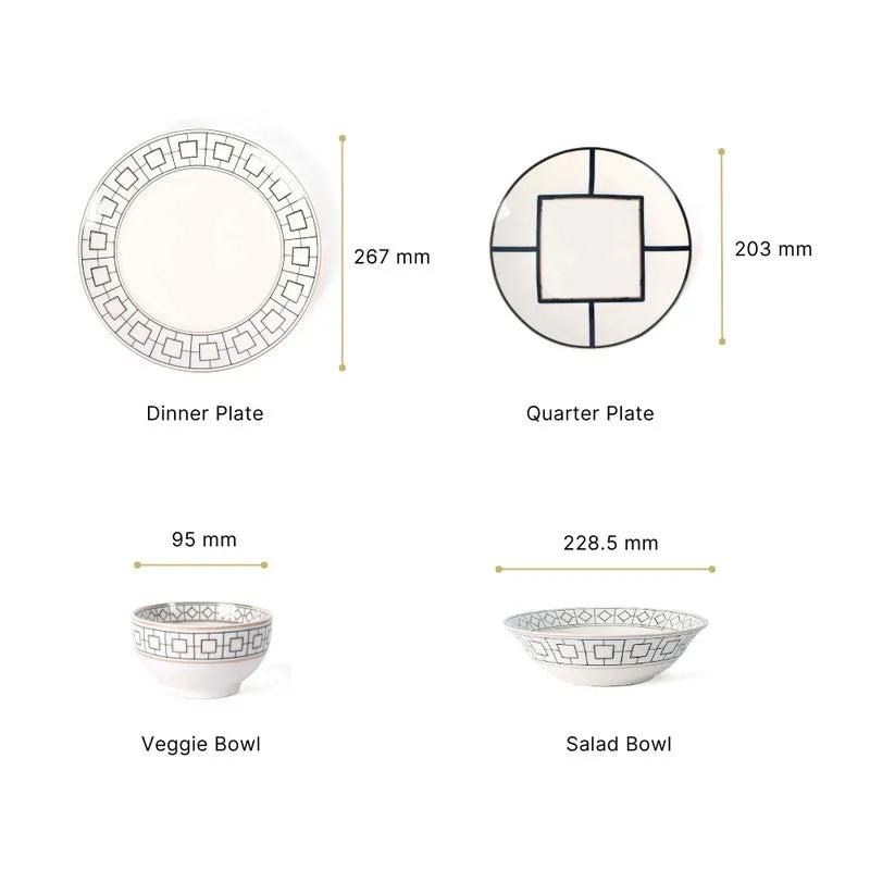 DecoCharm 24k Gold Brushed Dinner Set  (White,Black)- 20 Piece Set media 10
