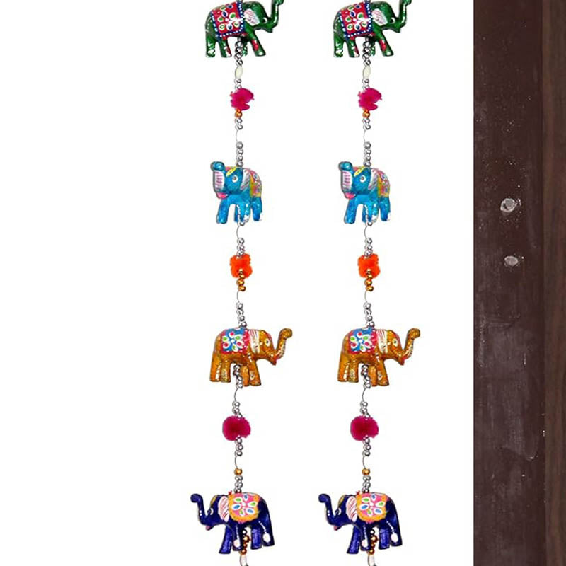 Haathi Parade Painted Fiber Wall Hanging - Set Of Two media 4