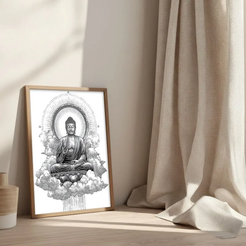 Buddha Within The Circle Of Silence Wall Painting With Brown Frame media 3
