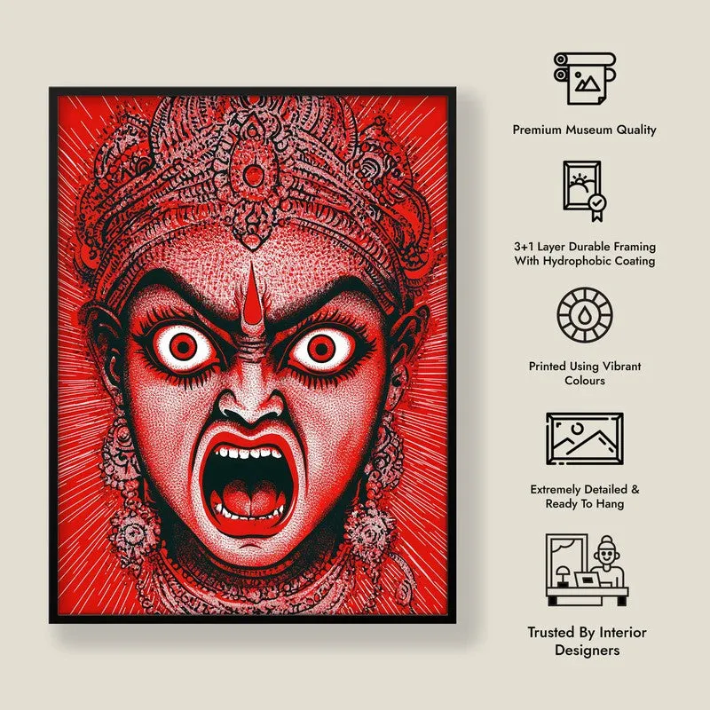 Rudra Mahakali Spiritual Archival Paper Wall Painting With Frame - Black media 8