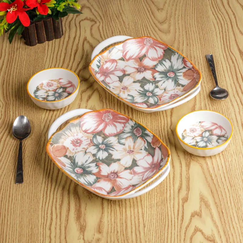 Sunlit Leaf Porcelain Platter - Four Piece Set media 1