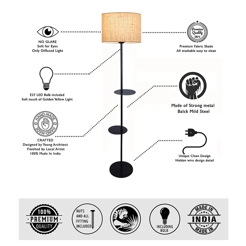 Elfin Floor Lamp With Shelf - Beige media 5