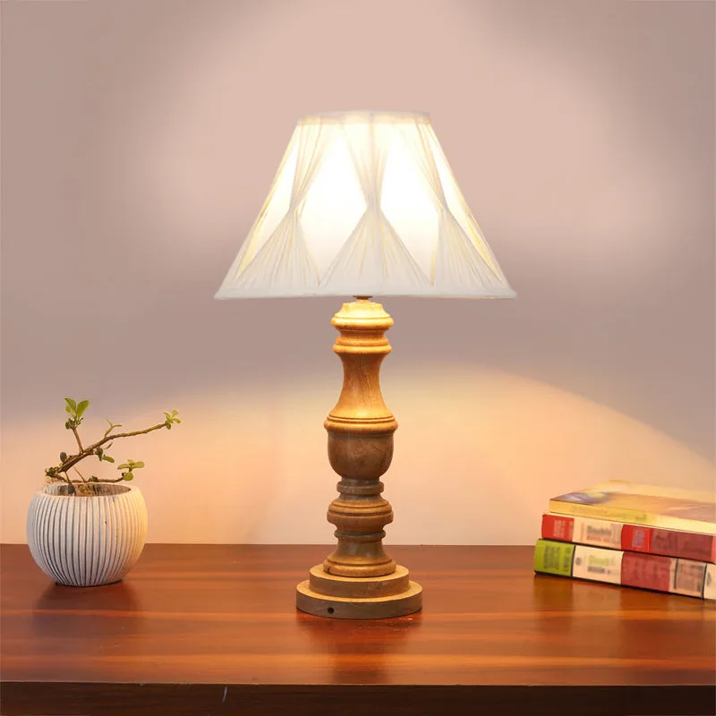 Pleatra Pinch Carve Wooden Table Lamp - Ivory,Brown media 2