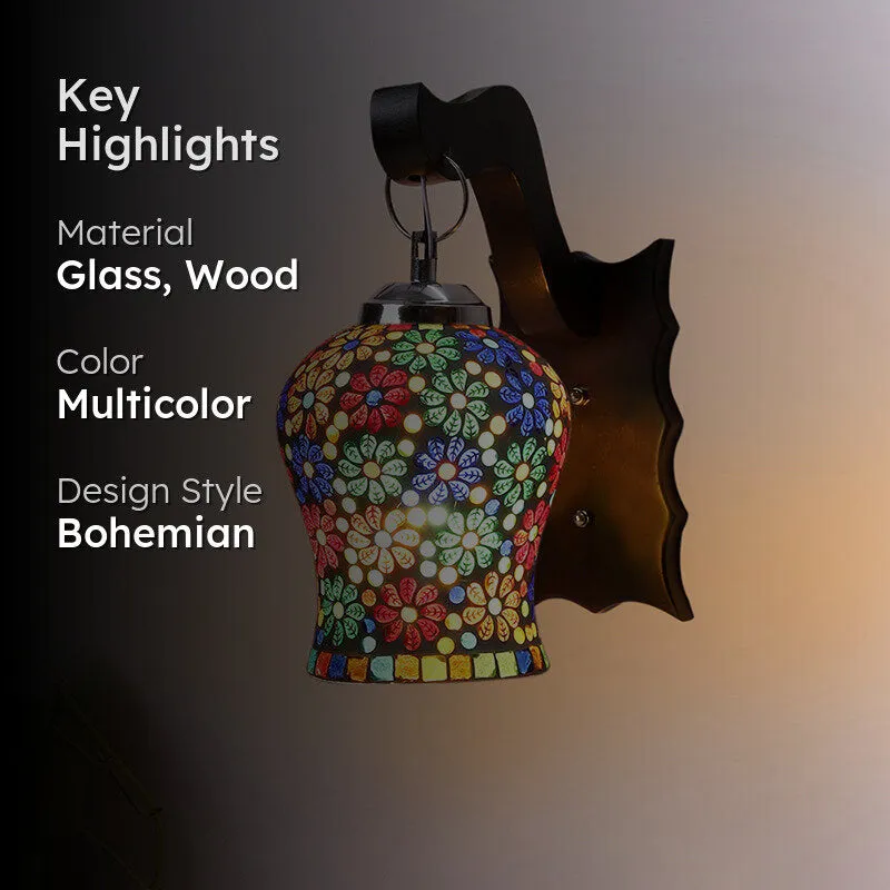 Delphi Mosaic Glass & Wooden Wall Lamp - Multicolor media 2