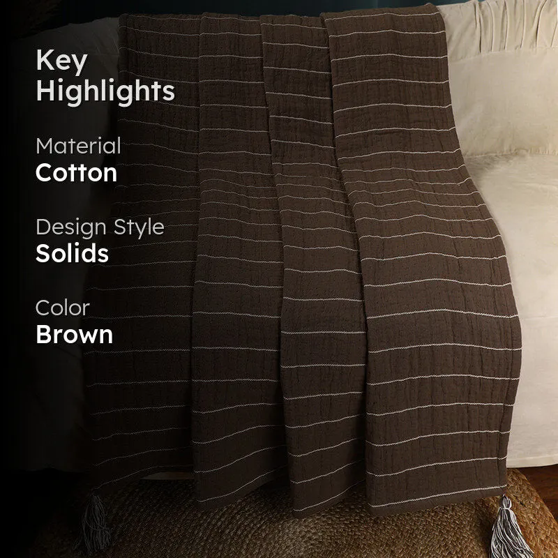 Thread Stripe Cotton Throw - Brown media 2
