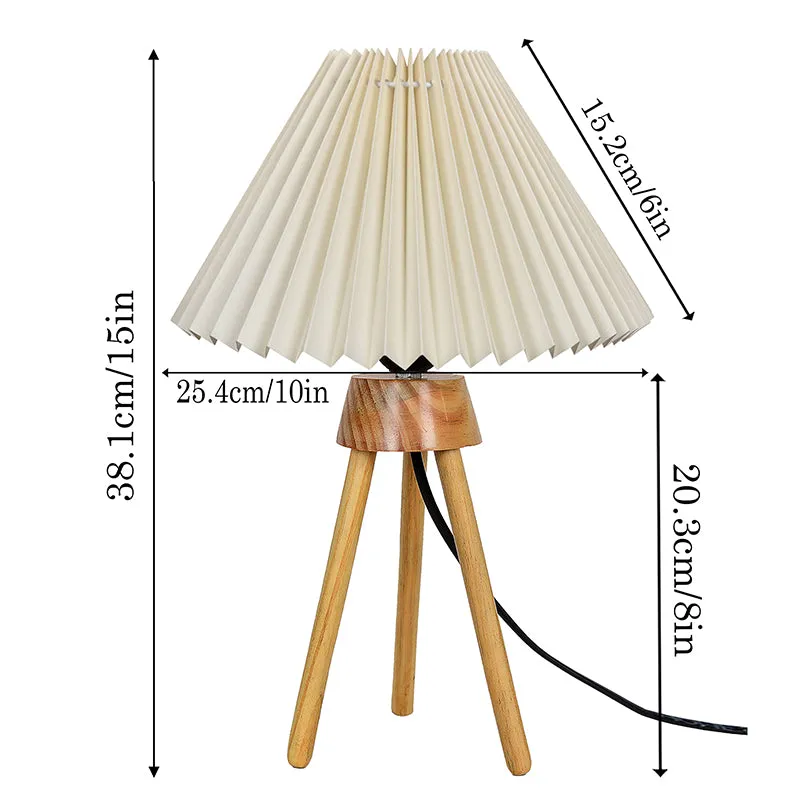 French Pleat Tripod Wooden Table Lamp - Beige,Brown media 5