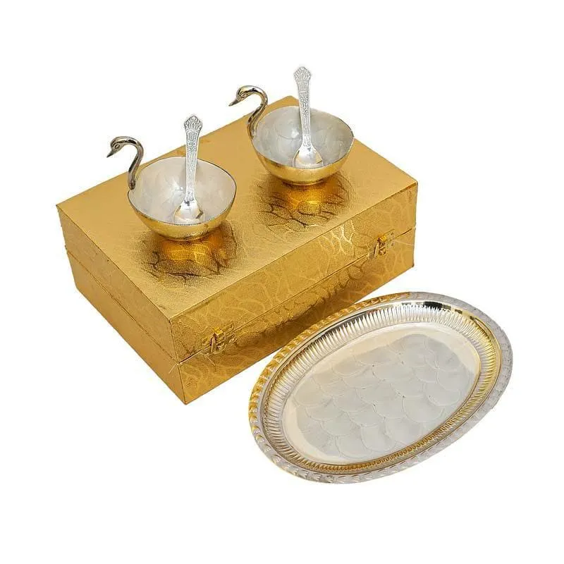 Gleaming Golden Bowl & Tray - Silver media 5