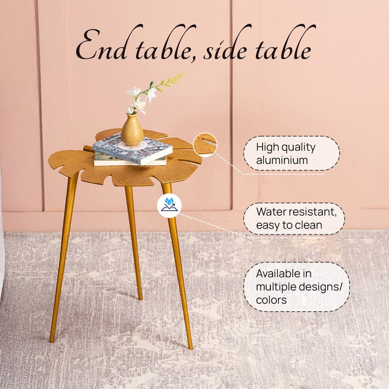 Monstera Leaf Accent Table - Gold media 4
