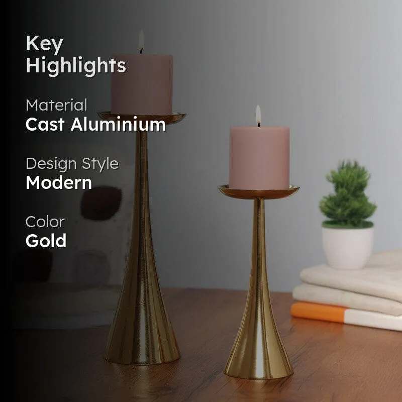 Aurelia Cone Pedestal Candle Holders (Gold) - Set Of Two media 2