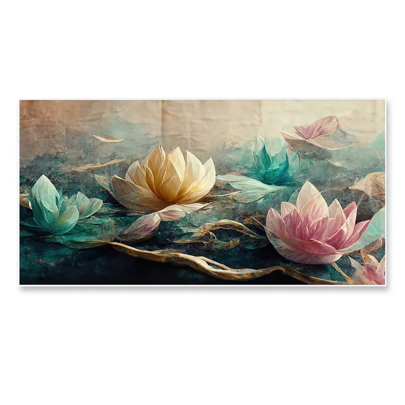 Lotus Gardenia Floral Wall Painting With Frame media 5