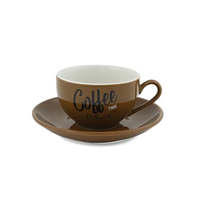 BrewBliss Porcelain Cup & Saucer (Brown/220 mL Each) - Set of Six - 5