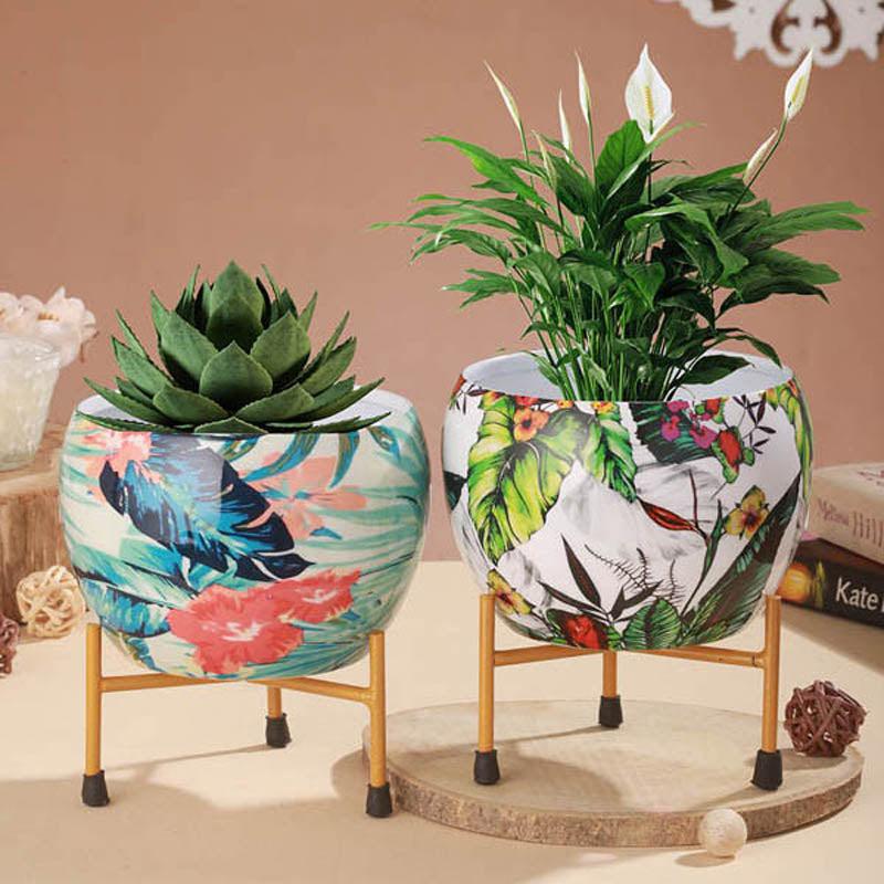Tropical Tweet Handcrafted Planter With Stand - Four Piece Set media 3