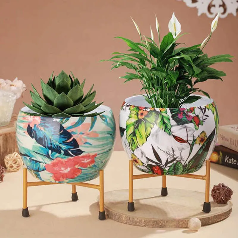 Tropical Tweet Handcrafted Planter With Stand - Four Piece Set media 3