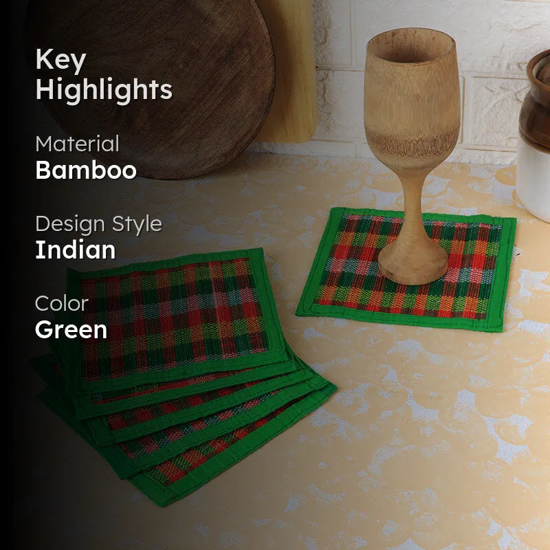 Chequered Zen Bamboo Coaster (Green) - Set Of Six media 2