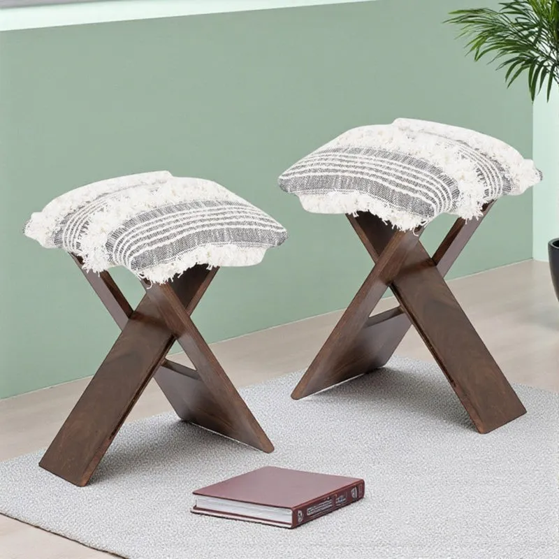 Gavro Sheesham Wooden Stools (Grey) - Set Of Two media 1