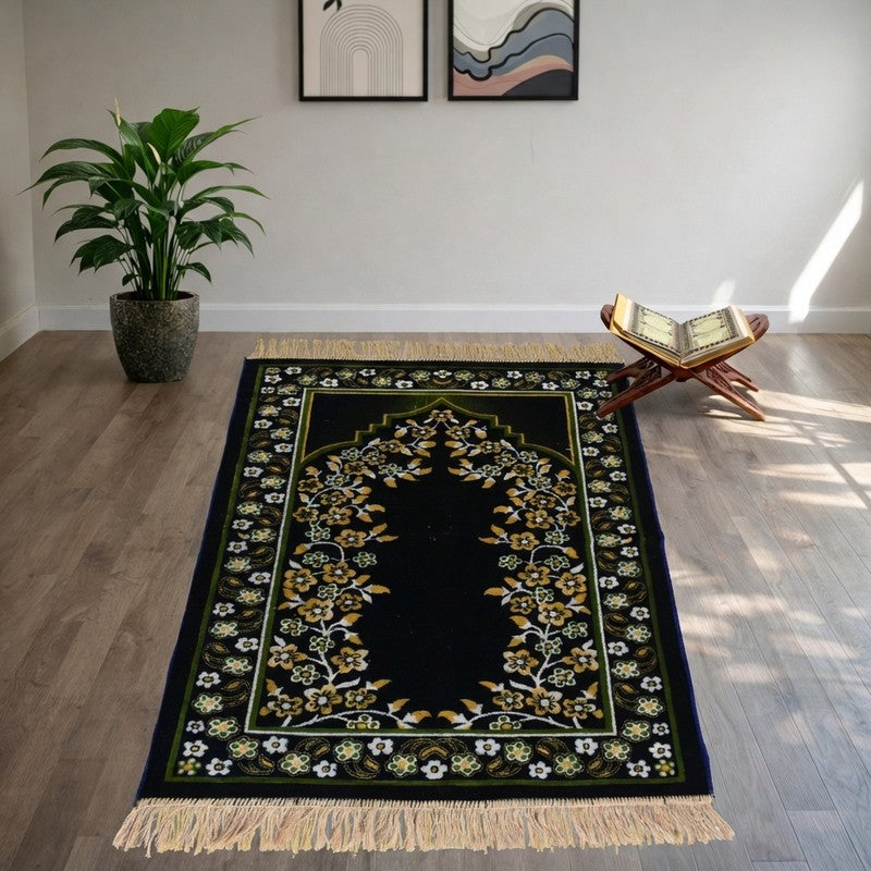 Noorzen Velvet Prayer Mat - Yellow,Black