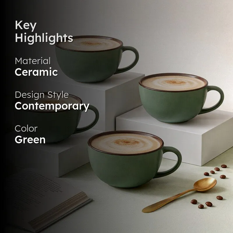 Cuddle Ceramic Tea Cup (250 mL Each),Green) - Set Of Four media 2
