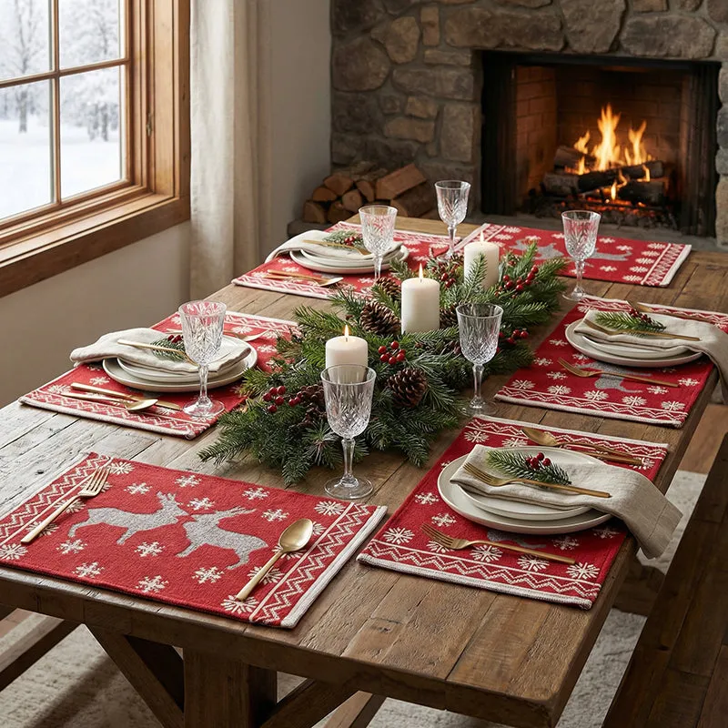 Crimson Stag Jacquard Woven Placemat - Set Of Six media 1